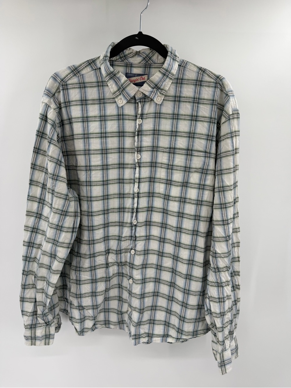 Johnnie-O Hangin Out Cruise Plaid Shirt XL Mens Iguana Blue Green Cotton